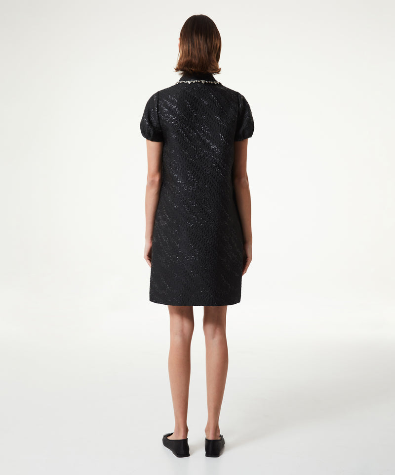 Machka Stone Embroidered Jacquard Dress Black