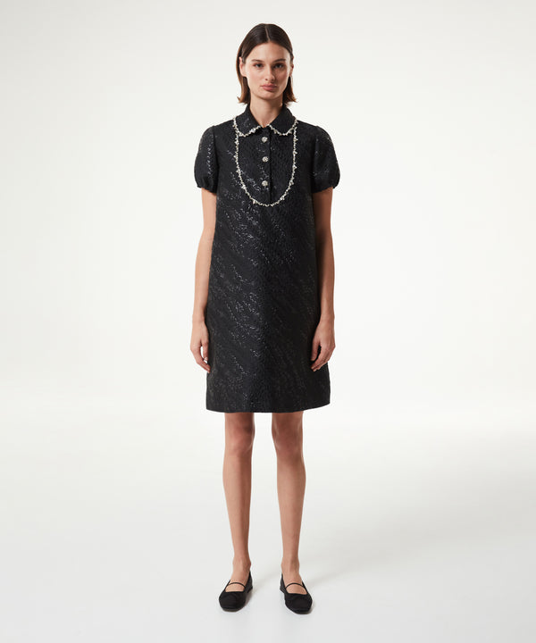 Machka Stone Embroidered Jacquard Dress Black