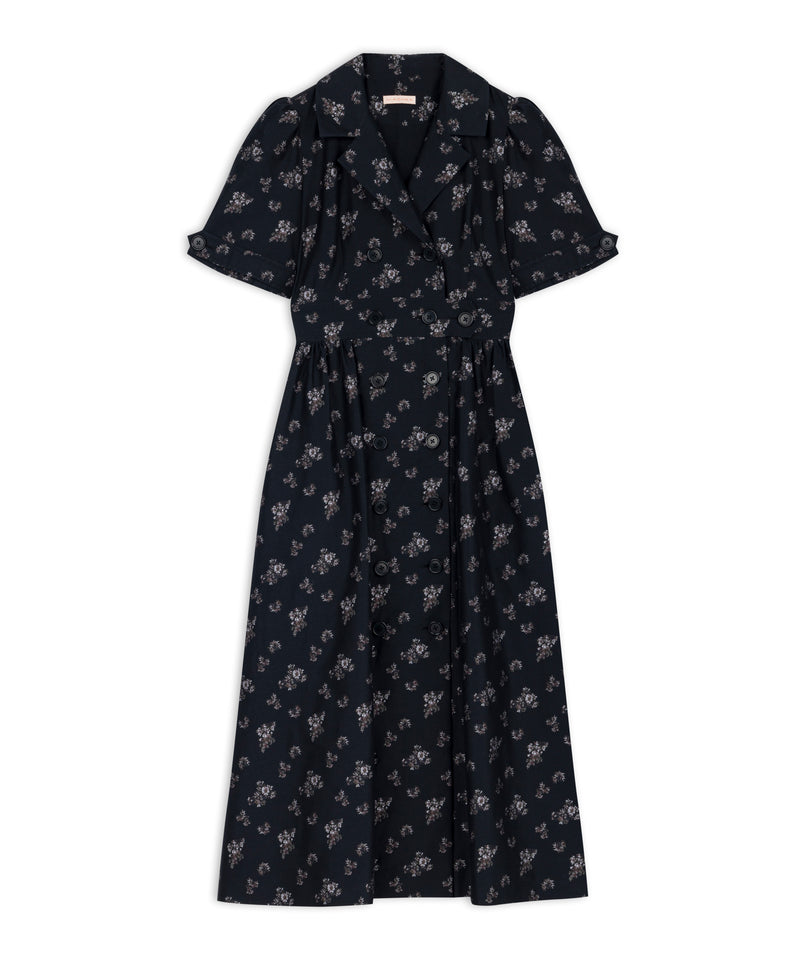 Machka Floral Jacquard Double Breasted Dress Black