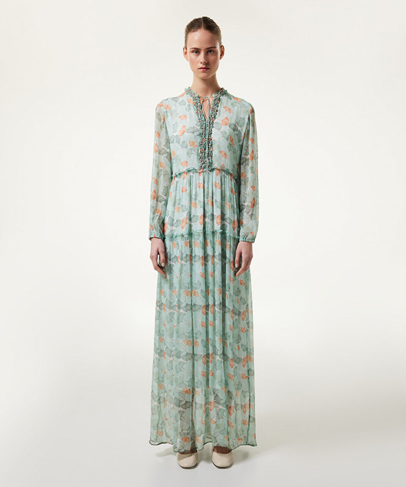 Machka Leaf Pattern Embroidered Dress Nile