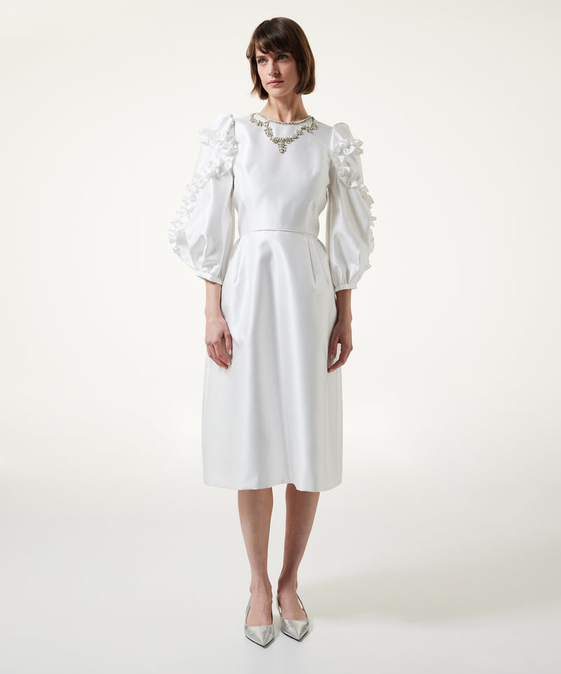 Machka Stone Embroidered Satin Duchess Dress Off White