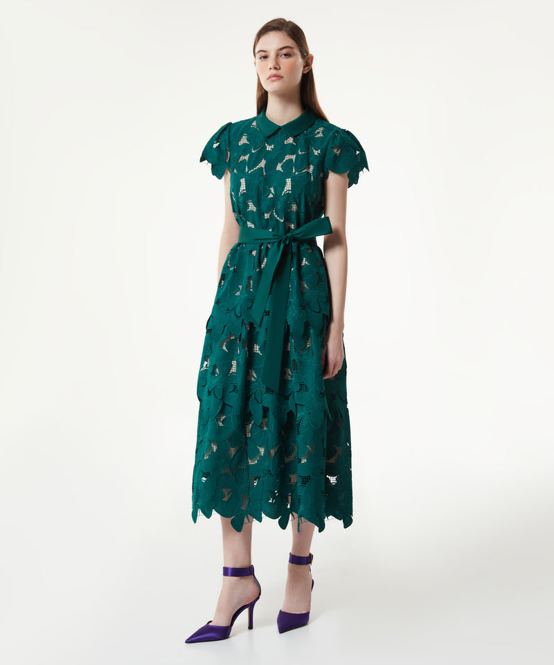 Machka Scallop Midi Dress Dark Green