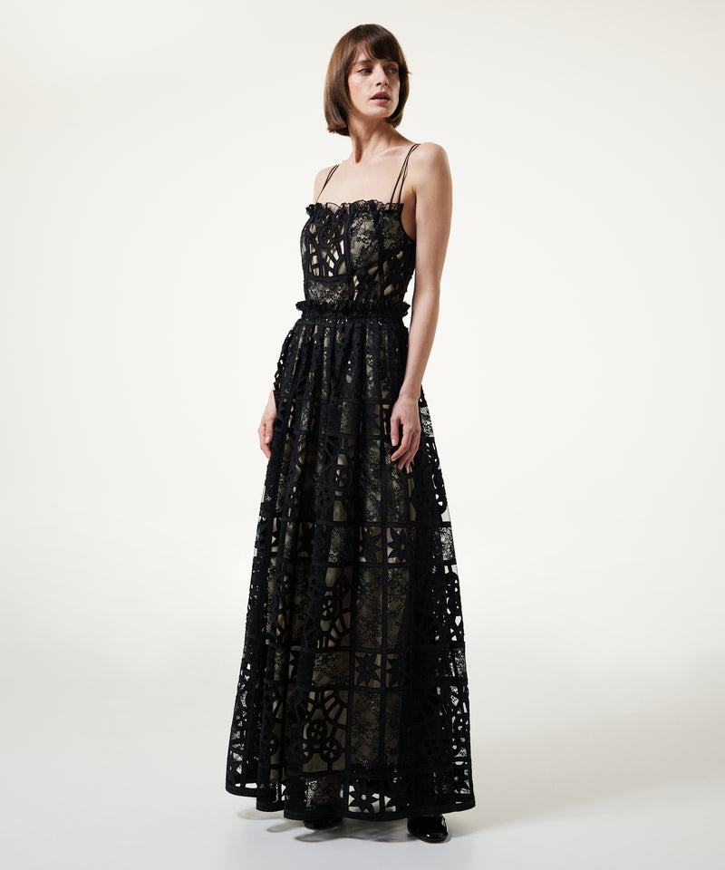 Machka Ruffled Lace Dress Black