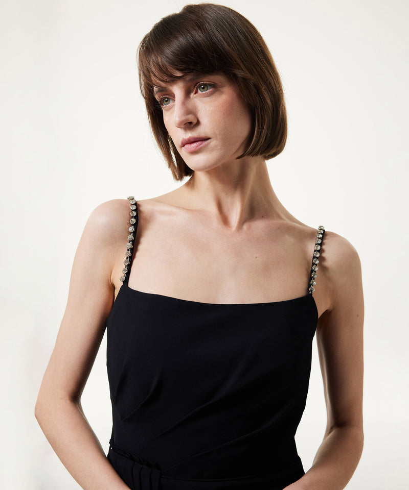 Machka Draped Dress With Stone Stripes Black