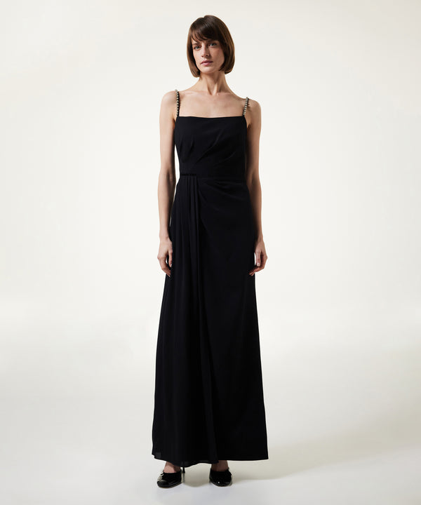 Machka Draped Dress With Stone Stripes Black