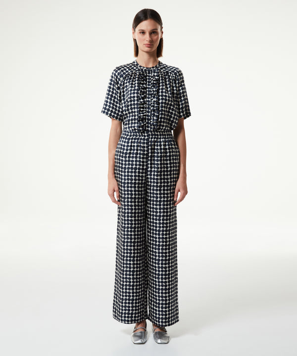 Machka Polka Dot Pattern Silk Trousers Navy Blue