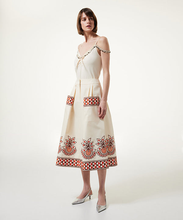 Machka Embroidered Bell Skirt Sand