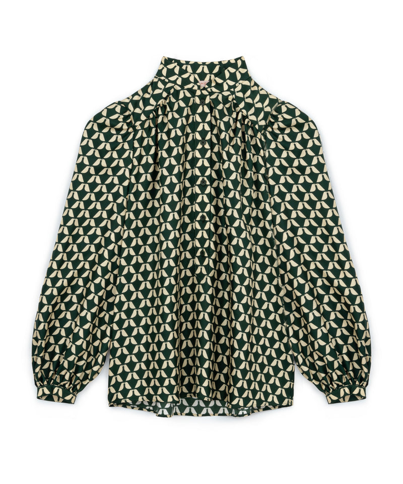 Machka Bird Pattern Blouse Dark Green