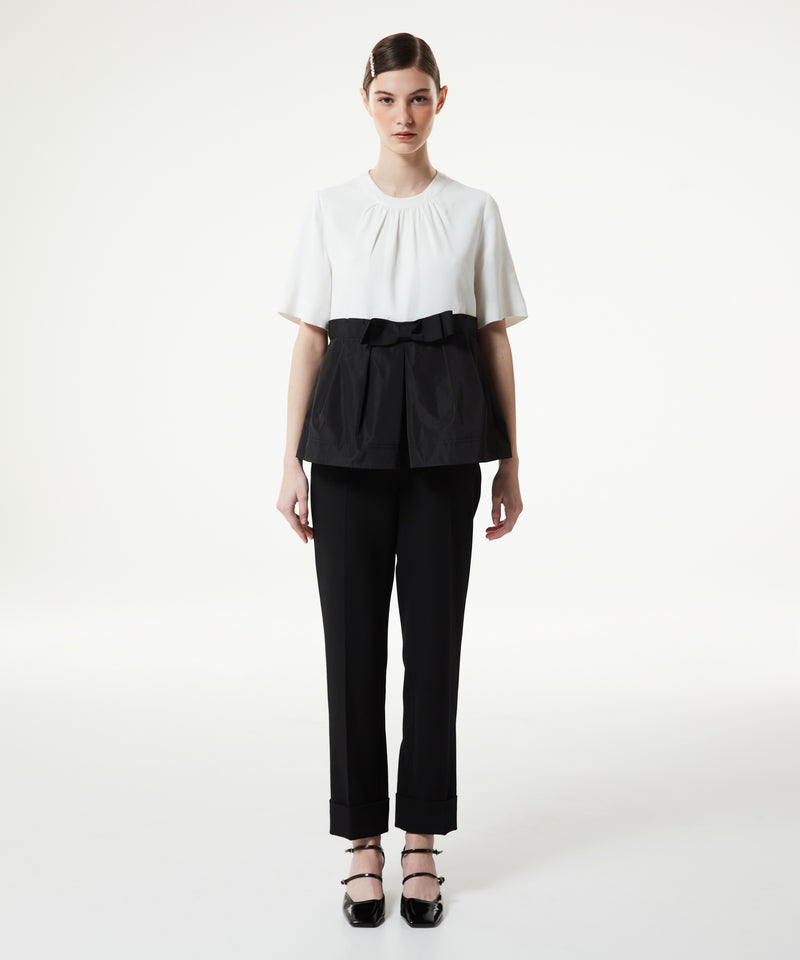 Machka Color Block Blouse With Ribbon Off White