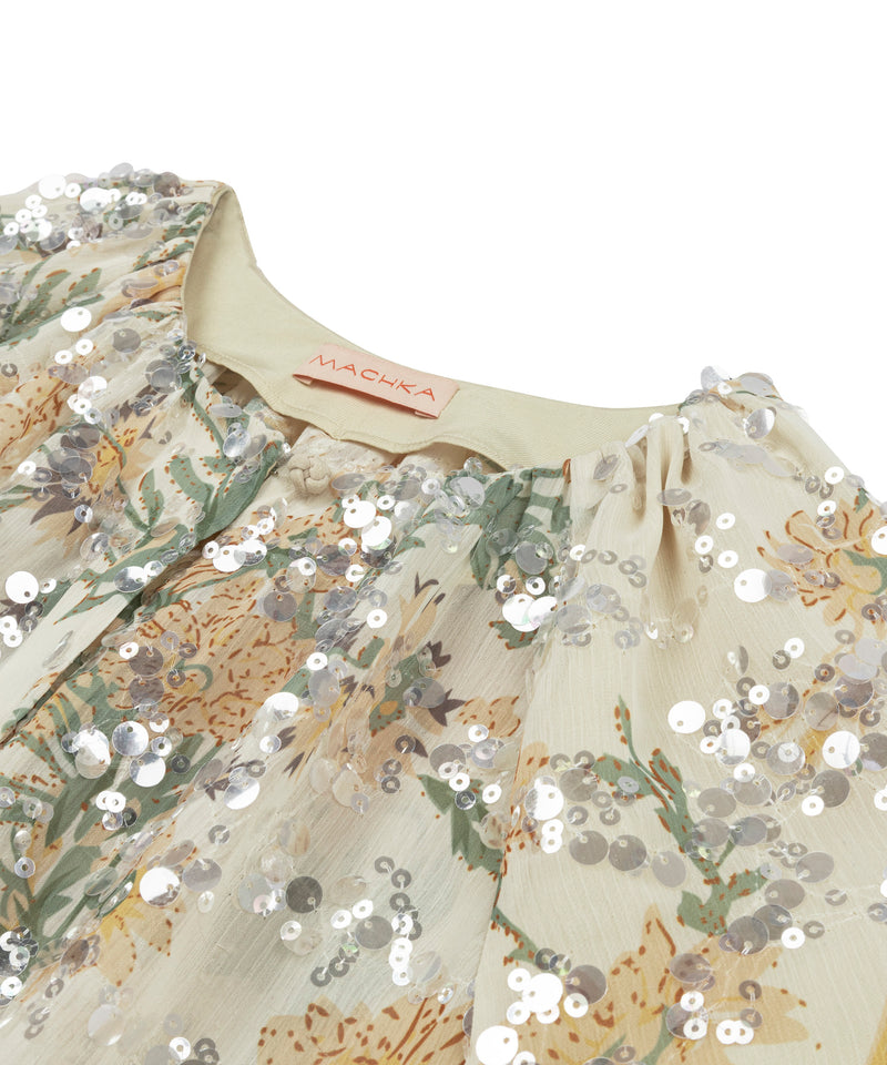 Machka Floral Pattern Sequined Blouse Ecru