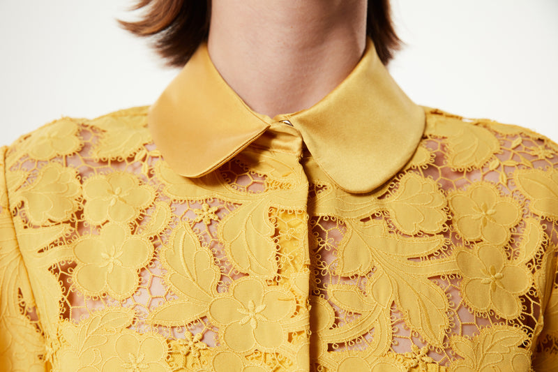 Machka Embroidered Satin Duchess Mix Shirt Yellow