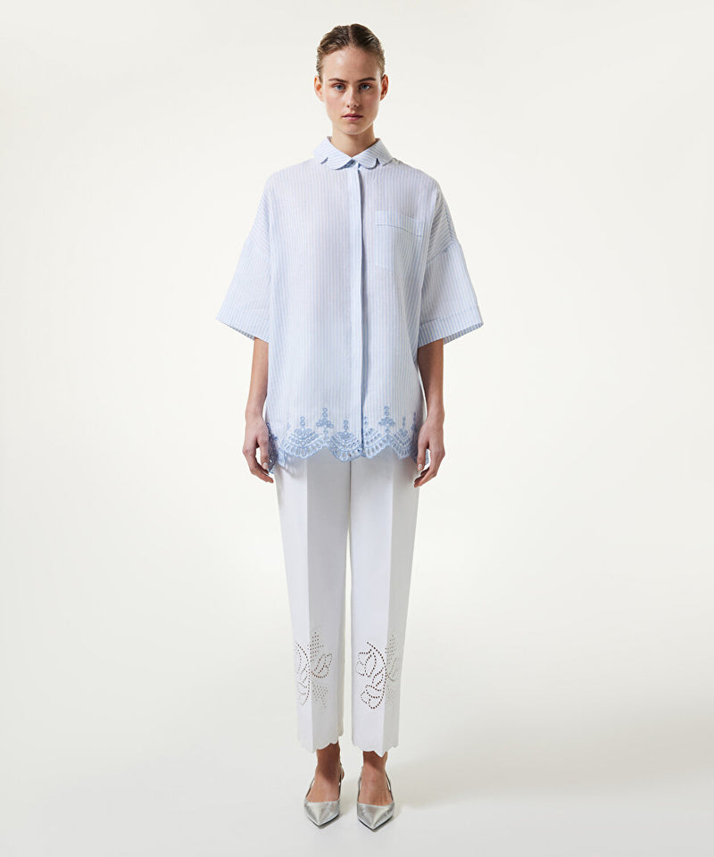 Machka Embroidered Line Pattern Shirt Light Blue