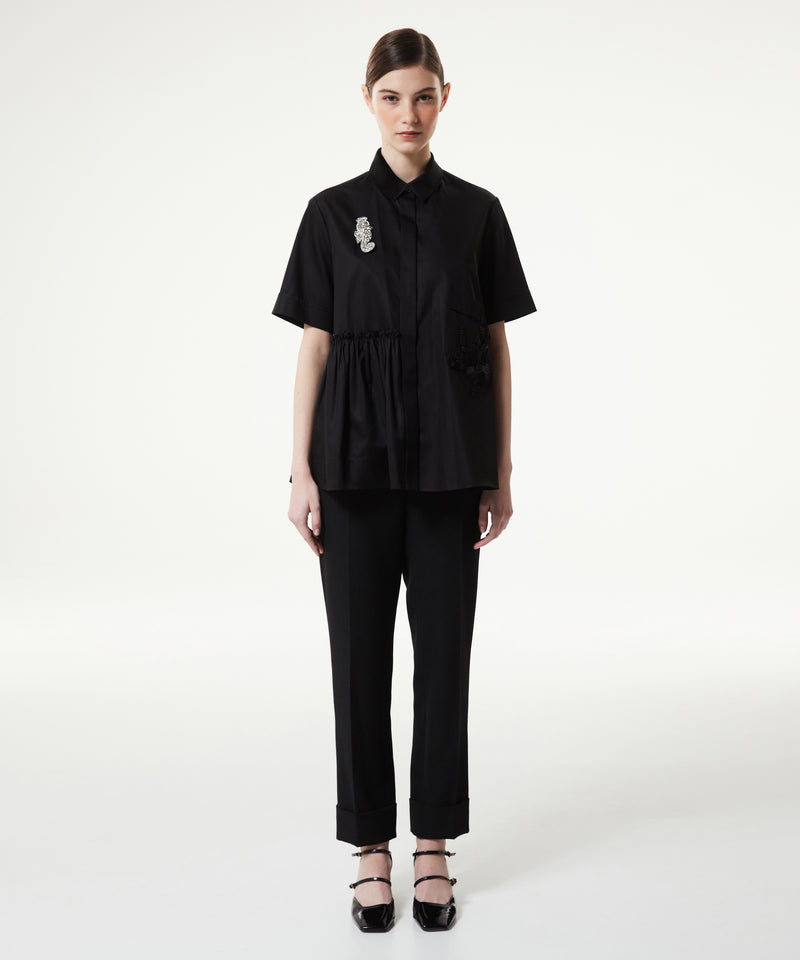 Machka Asymmetric Flounce Embroidered Shirt Black