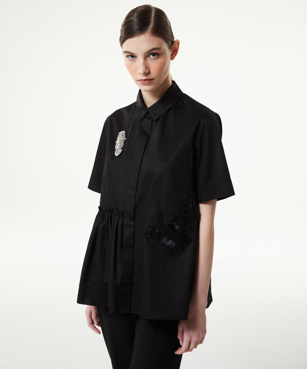 Machka Asymmetric Flounce Embroidered Shirt Black