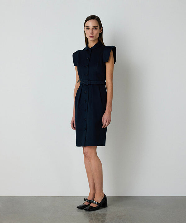 Machka Belted Gabardine Dress Navy