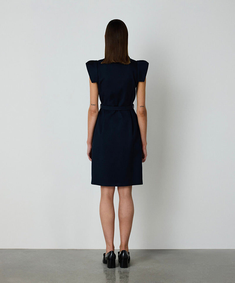 Machka Belted Gabardine Dress Navy