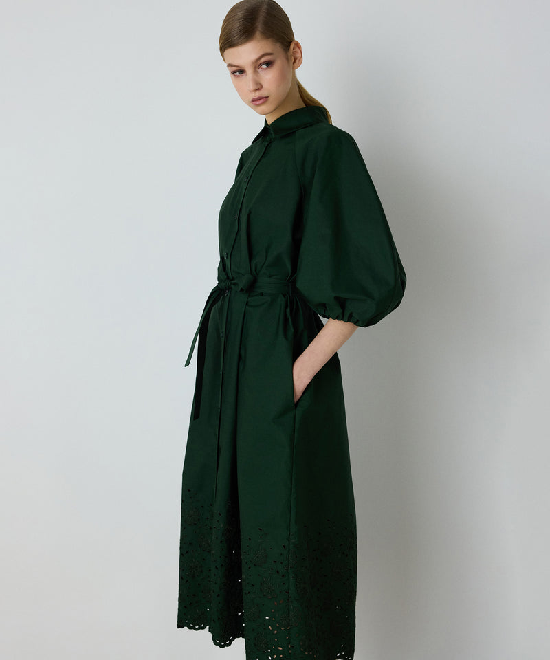 Machka Embroidered Poplin Dress Green