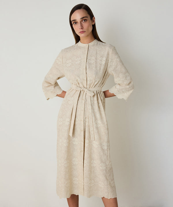 Machka Embroidered Dress With A Grandad Collar Beige