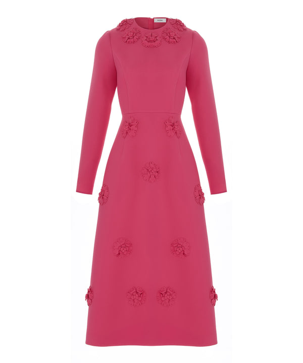 Machka Flower-Embroidered Dress Fuchsia