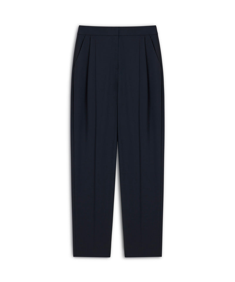 Machka Wool Blend Cigarette Fit Trousers Navy