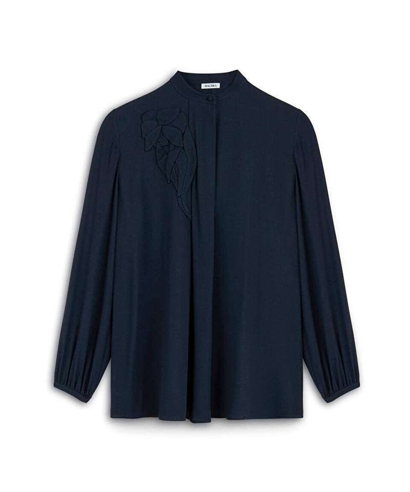 Machka Silk Blouse With Floral Appliques Navy