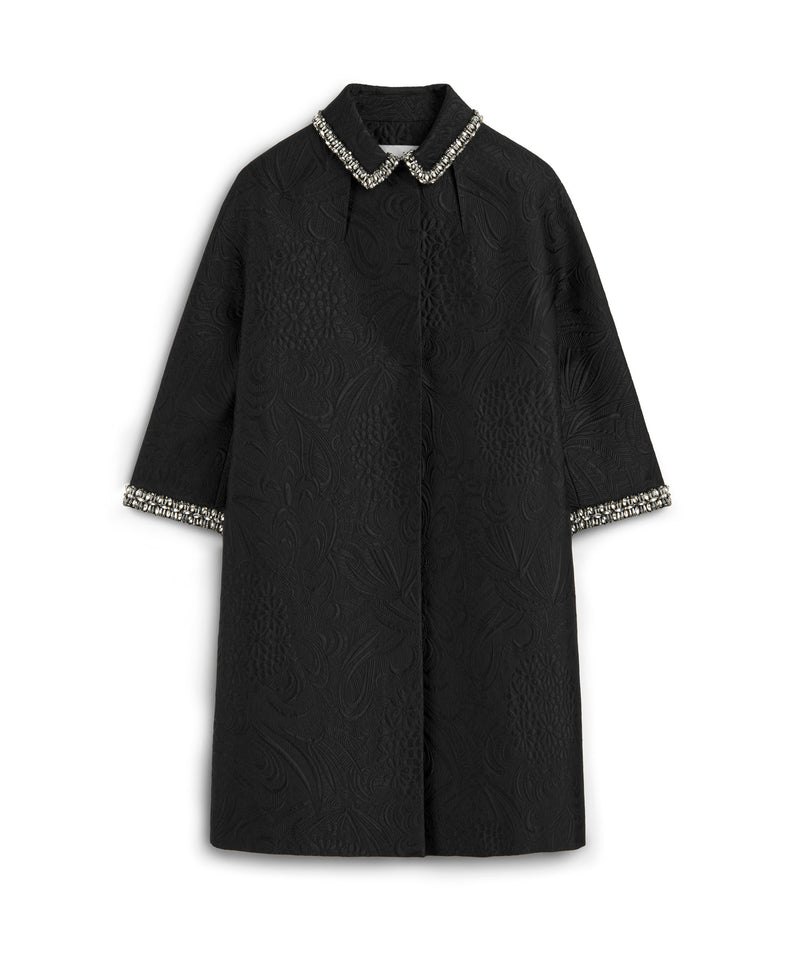 Machka Embroidered Shirt Collar Coat Black