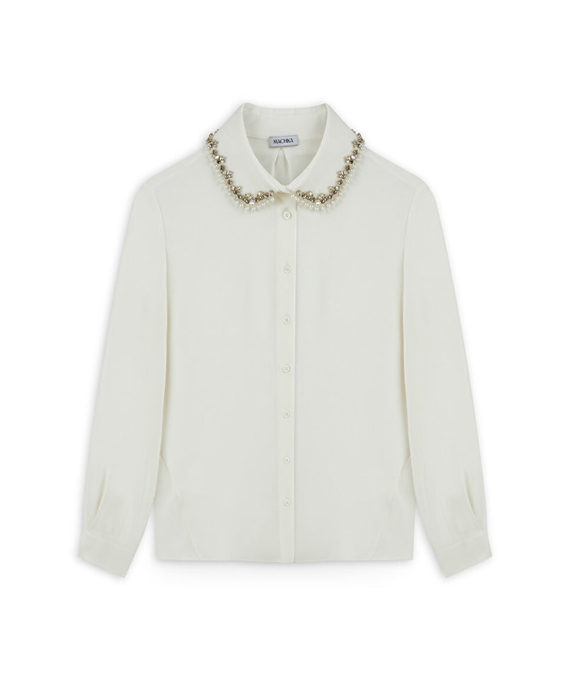 Machka Embroidered Silk Shirt Off White