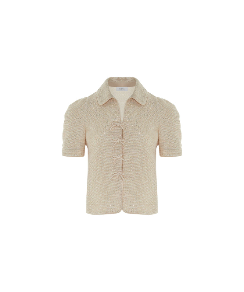 Machka Tweed Shirt With Bow Detail Beige