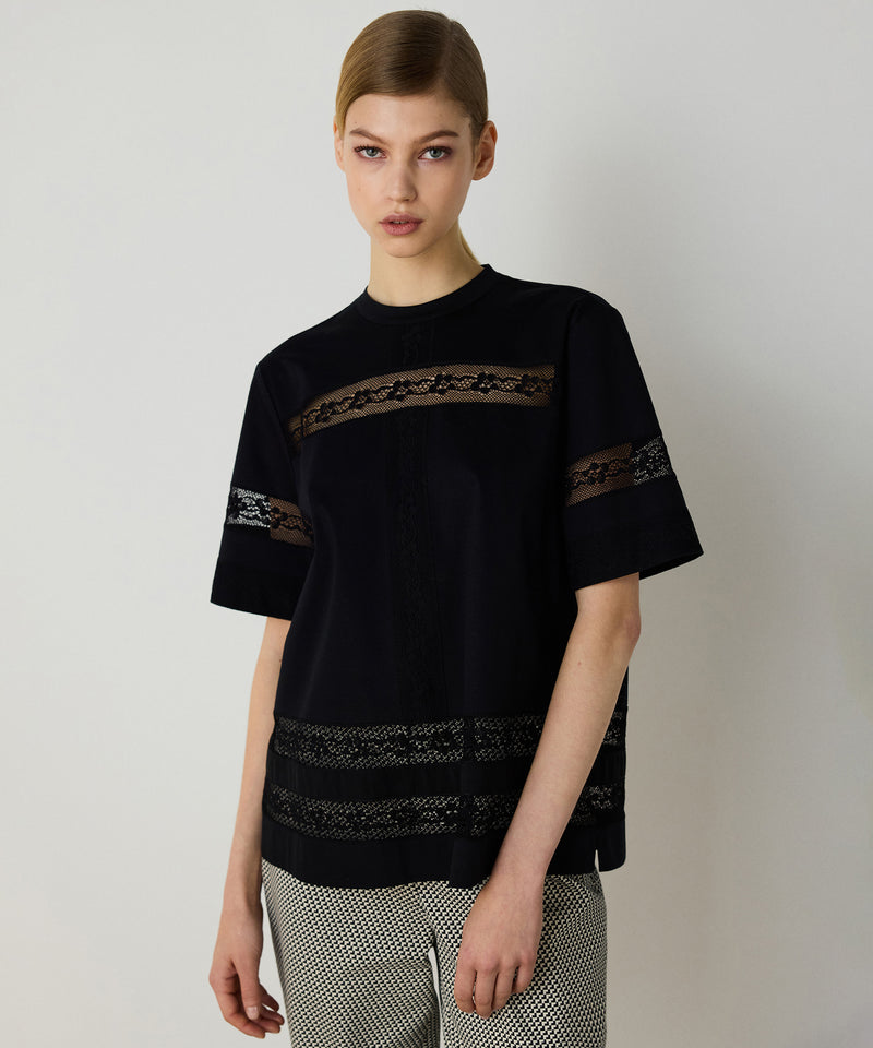 Machka Lace Mix T-Shirt Black