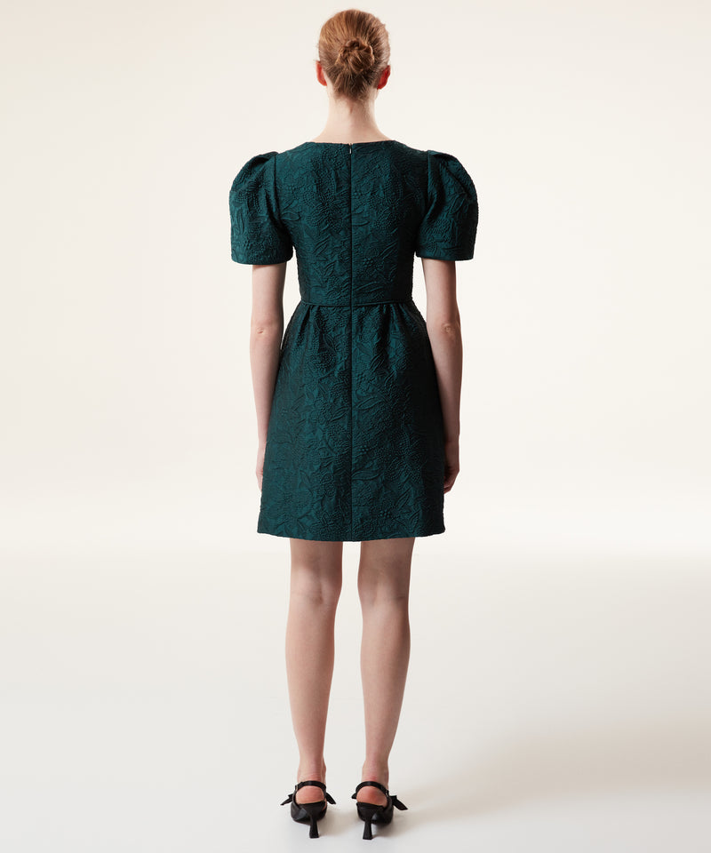 Machka Jacquard Floral Module Embroidered Dress Dark Green