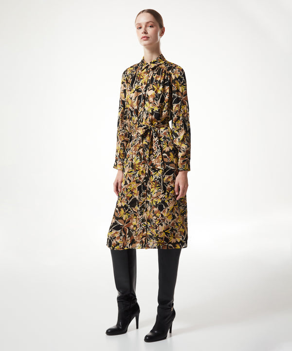 Machka Flower Pattern Shirt Dress Olive Green