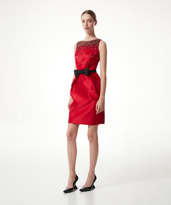 Machka Mixed Stone-Embroidered Dress Red