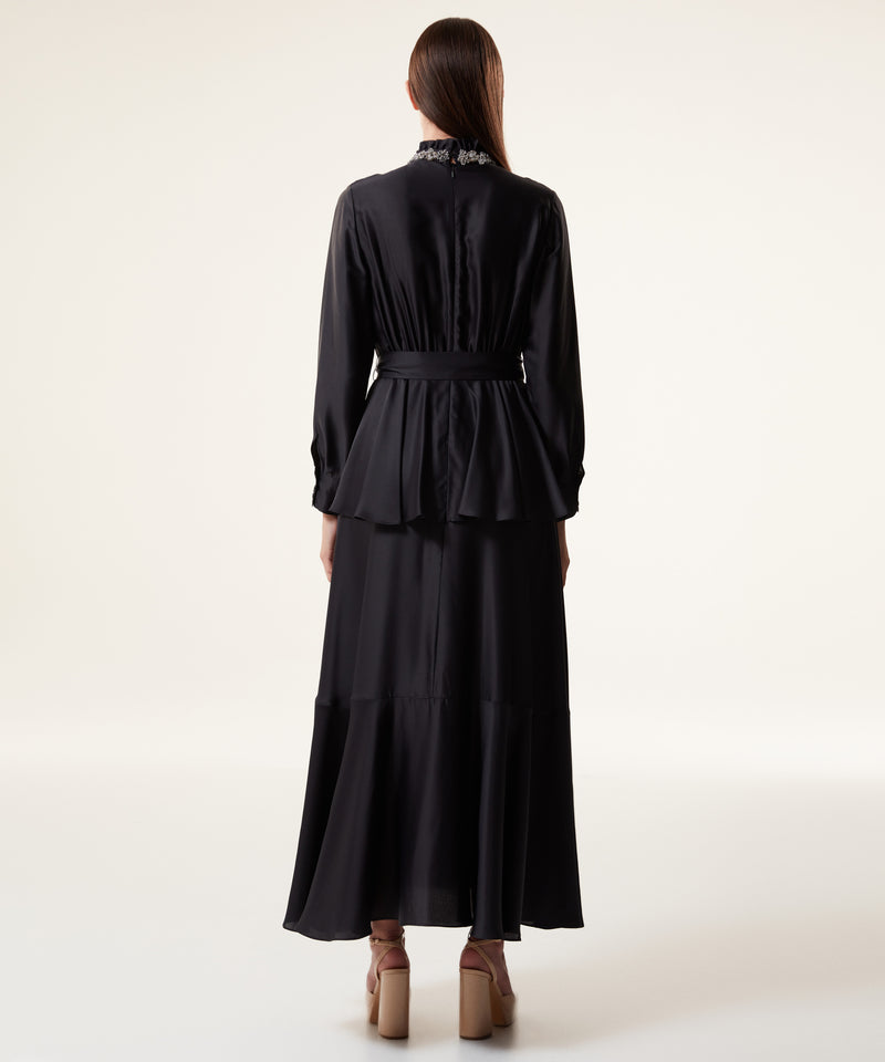 Machka Jewel Neck Belted Maxi Dress Black