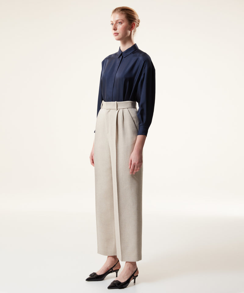 Machka Wide Cut Solid Trousers Camel