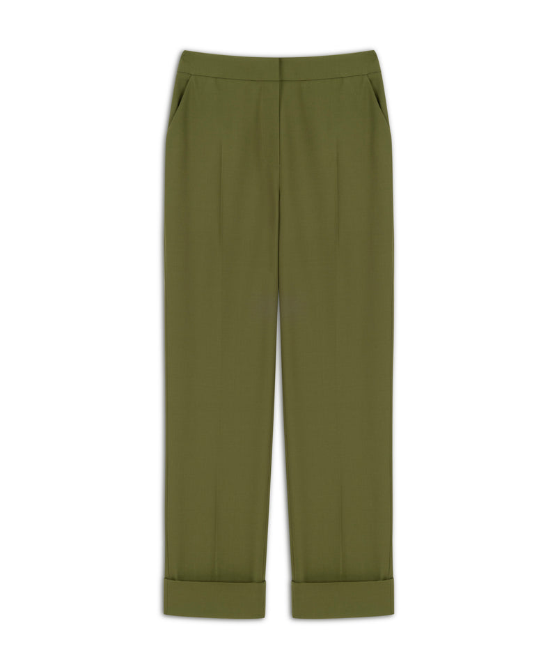 Machka Wool Blend Cigarette Fit Trousers Olive Green