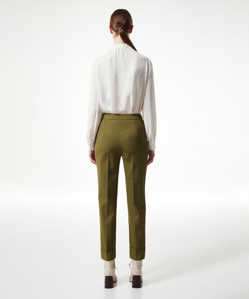 Machka Wool Blend Cigarette Fit Trousers Olive Green