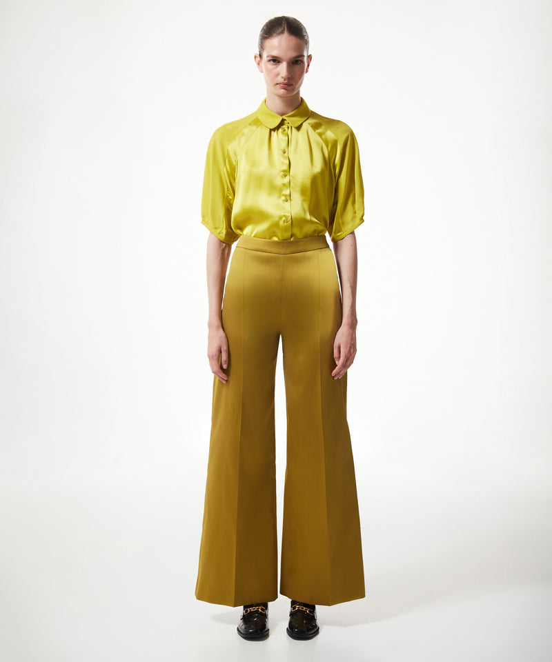 Machka Shiny Textured Solid Trousers Yellow