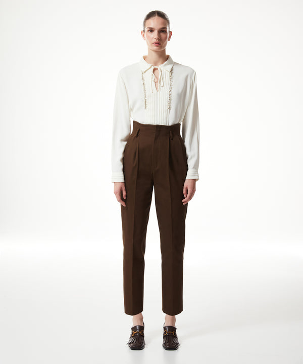 Machka Cigarette Fit Gabardine Trousers Brown