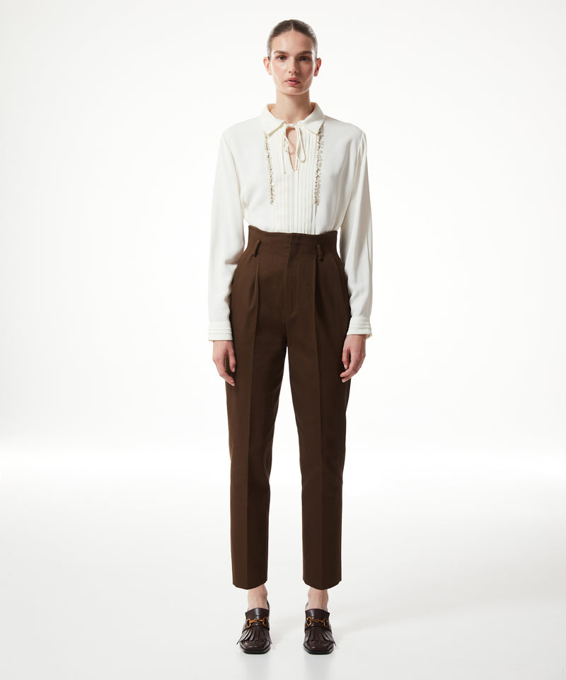 Machka Cigarette Fit Gabardine Trousers Brown