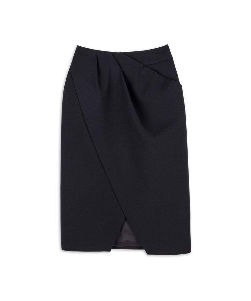 Machka Asymmetrical Draped Wool Blend Skirt Navy Blue