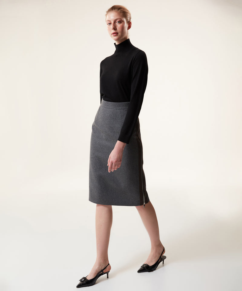 Machka Wool Side Zip Skirt Grey