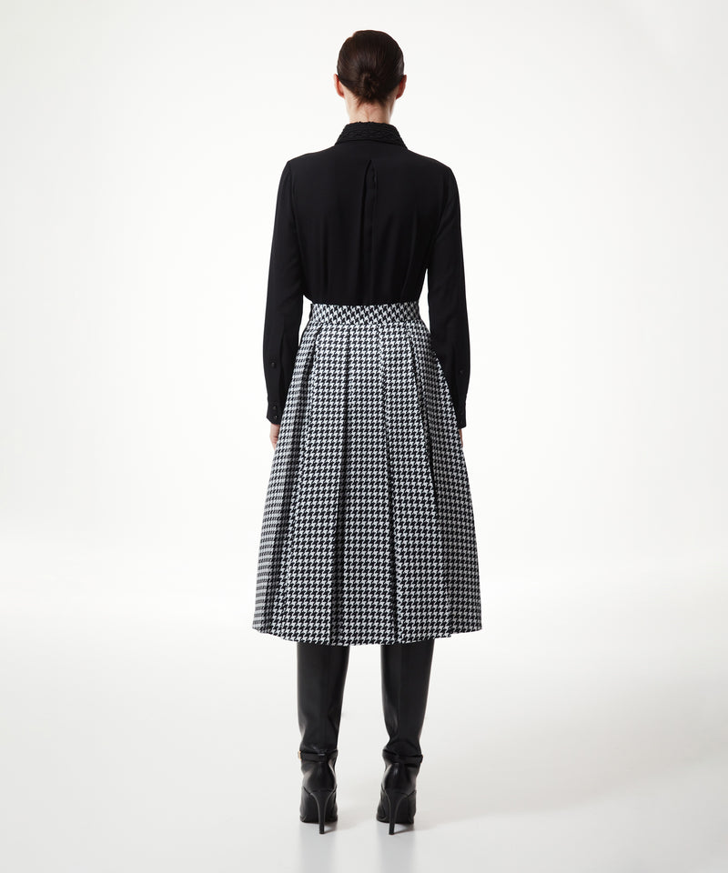 Machka Houndstooth Pattern Mix Skirt Black