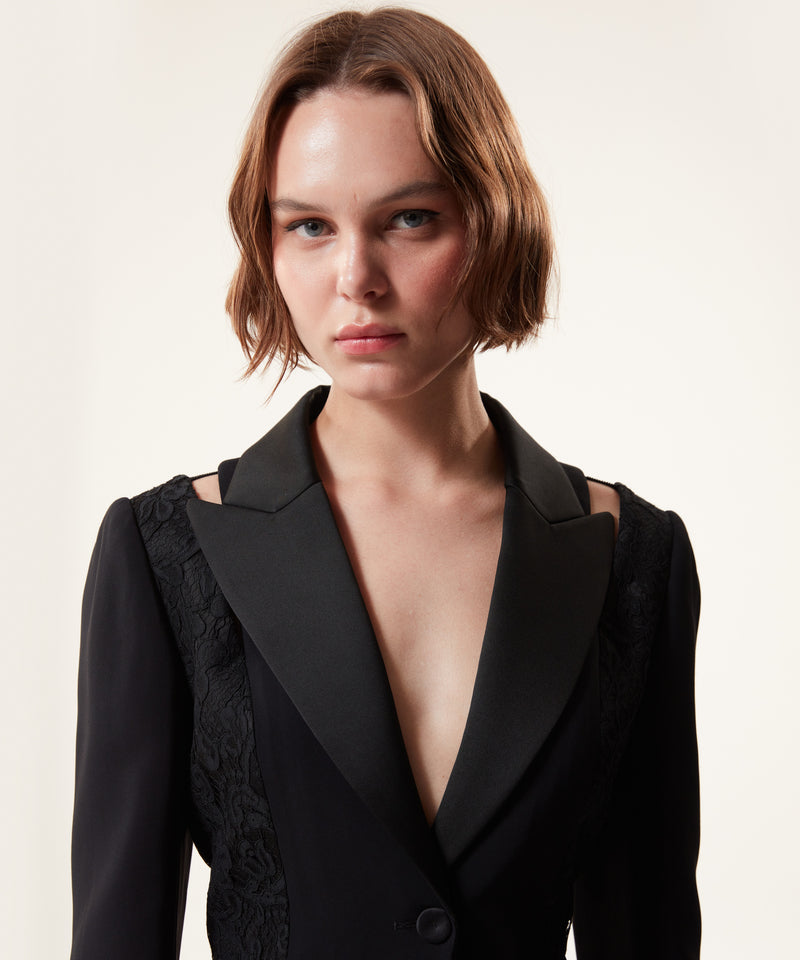 Machka Cutout Blazer With Satin Duchess Garnish Black