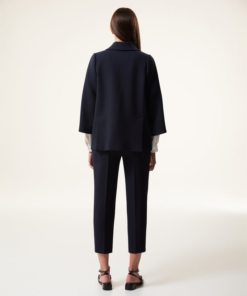 Machka Wool Blend Mono Collar Blazer Navy Blue