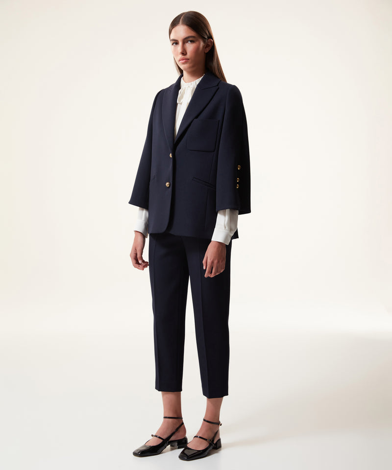 Machka Wool Blend Mono Collar Blazer Navy Blue