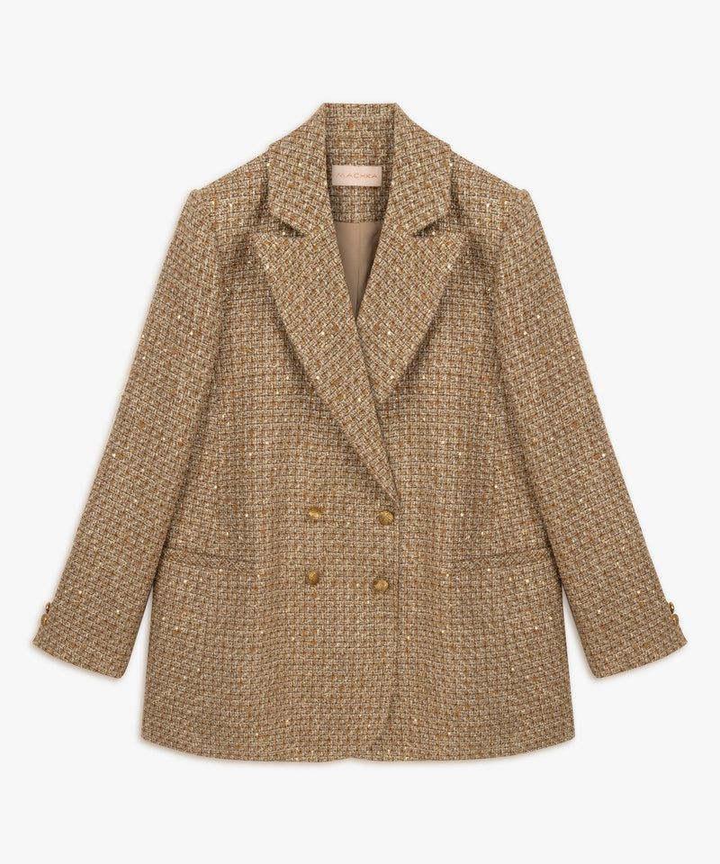 Machka Sequined Tweed Blazer Camel