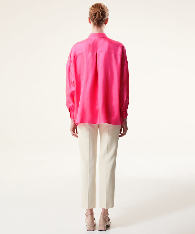 Machka Shiny Textured Solid Shirt Fuchsia