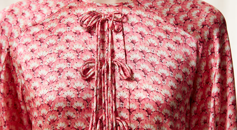 Machka Tie Detail Printed Blouse Pink