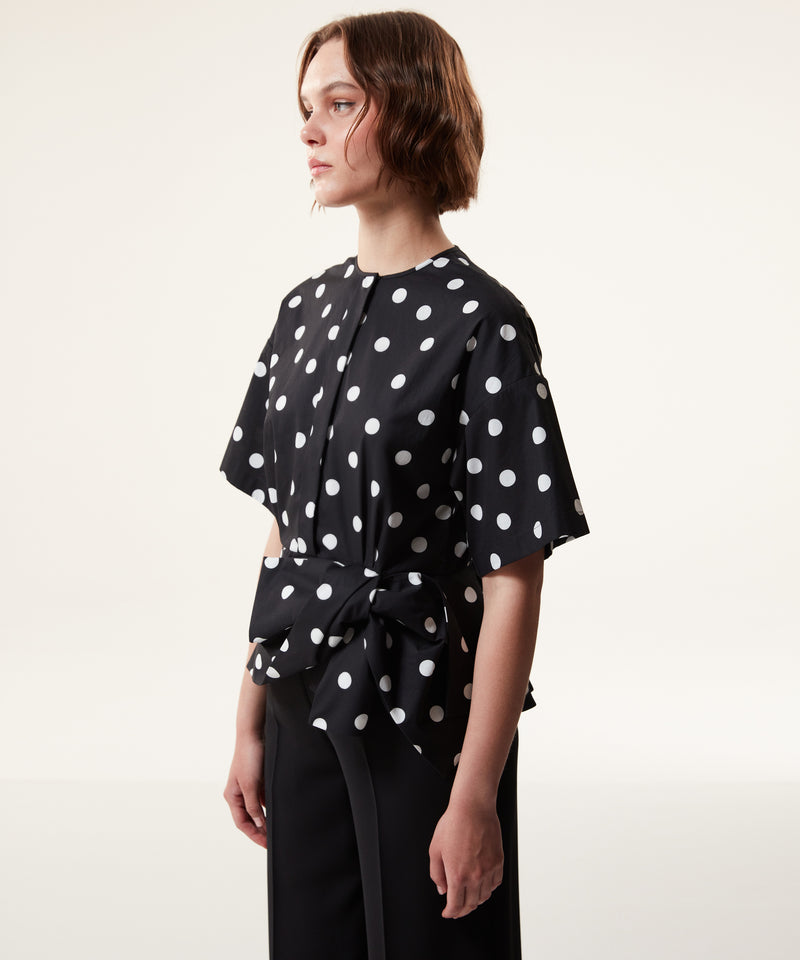 Machka Polka Dots Tie Detail Blouse Black