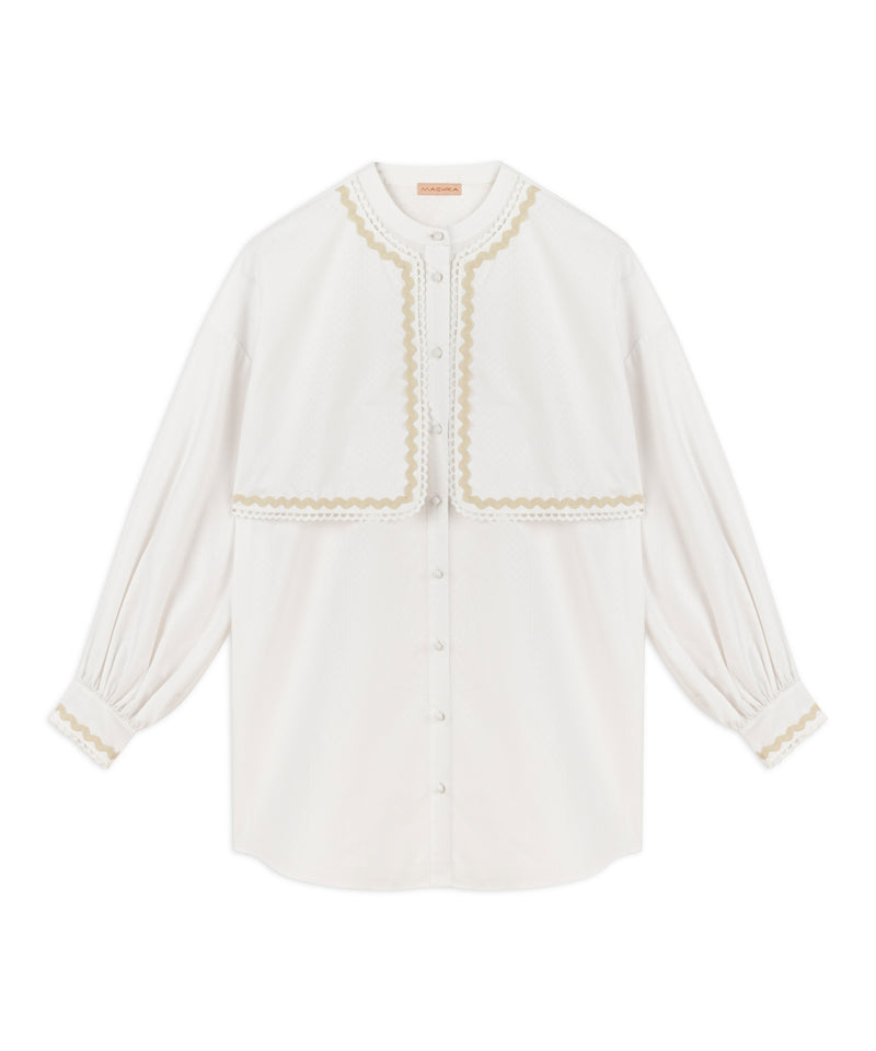 Machka Stripe Embroidered Poplin Blouse White